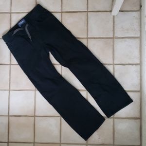 Black denim pants with tie stretch waistband